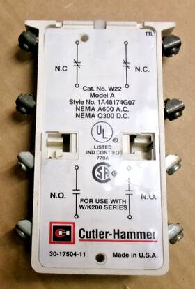 1a48174g07 Cutler-hammer Used-cutler Auxiliary Contact W22 Model A