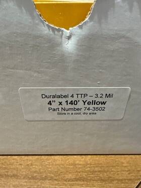 Ttp-3.2mil Duralabel 74-3502 4 Inch X75ft Yellow Over Half Roll