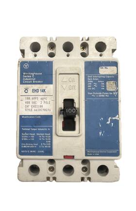 Ehd3100 Westinghouse Series C Industrial Circuit Breaker 100 Amps 480 Vac 3 Pole
