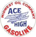 Ace High Gasoline Garage Oil Aviation Vintage Round Sign Reproduction. Fixed Price $23.00.