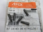 Apex 446-3X , #3 Phillips 1/4" Hex Insert Bits Limited Clearance (pk 5). Fixed Price $12.00.